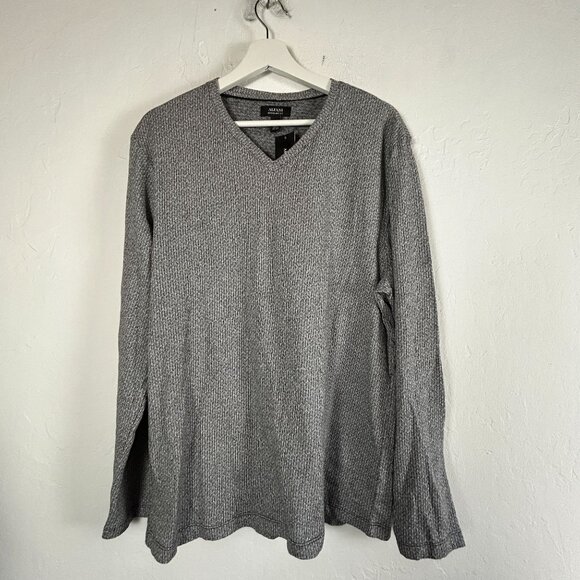 Alfani Mens Long Sleeve V-Neck Sweater Large Deep Black CBO Patterned Cotton New - Picture 1 of 5